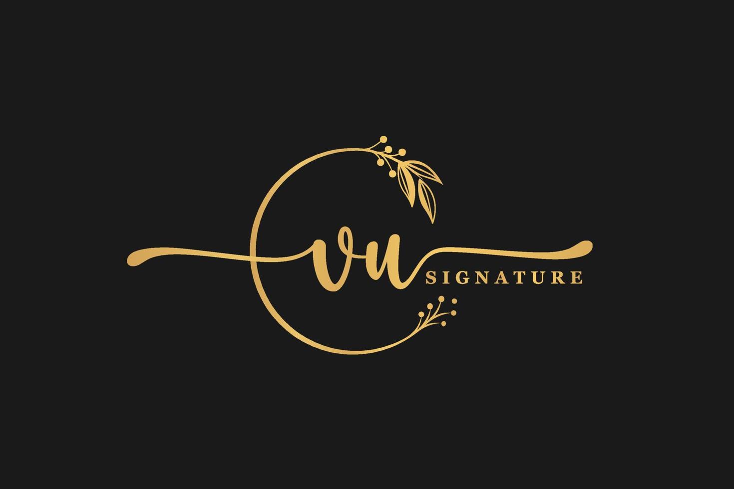 luxe goud handtekening eerste v u logo ontwerp geïsoleerd blad en bloem vector