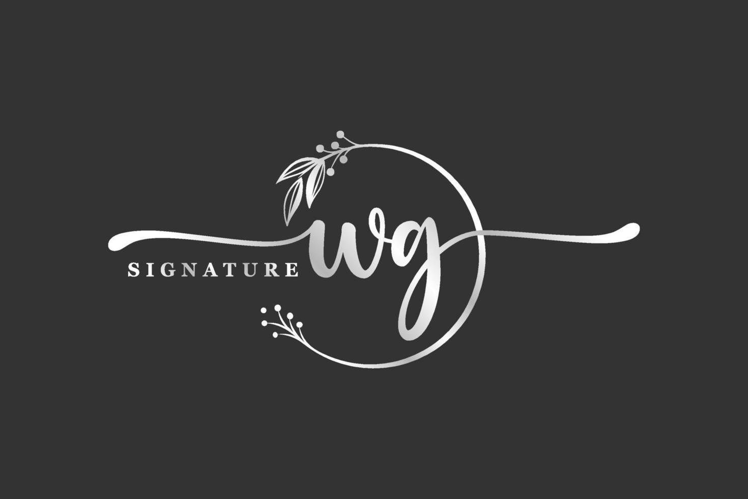 luxe handtekening eerste wg logo ontwerp geïsoleerd blad en bloem vector