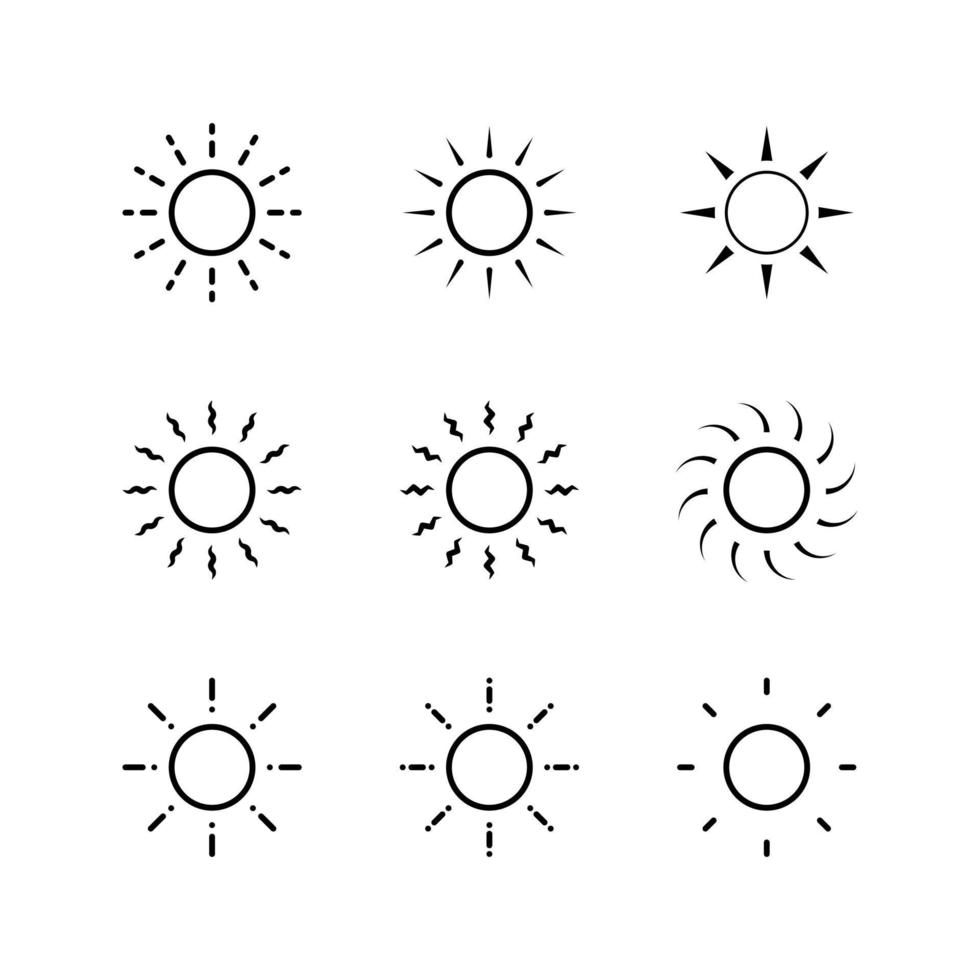 reeks van zon pictogrammen vector voor logo en helderheid symbool met lijn of schets stijl