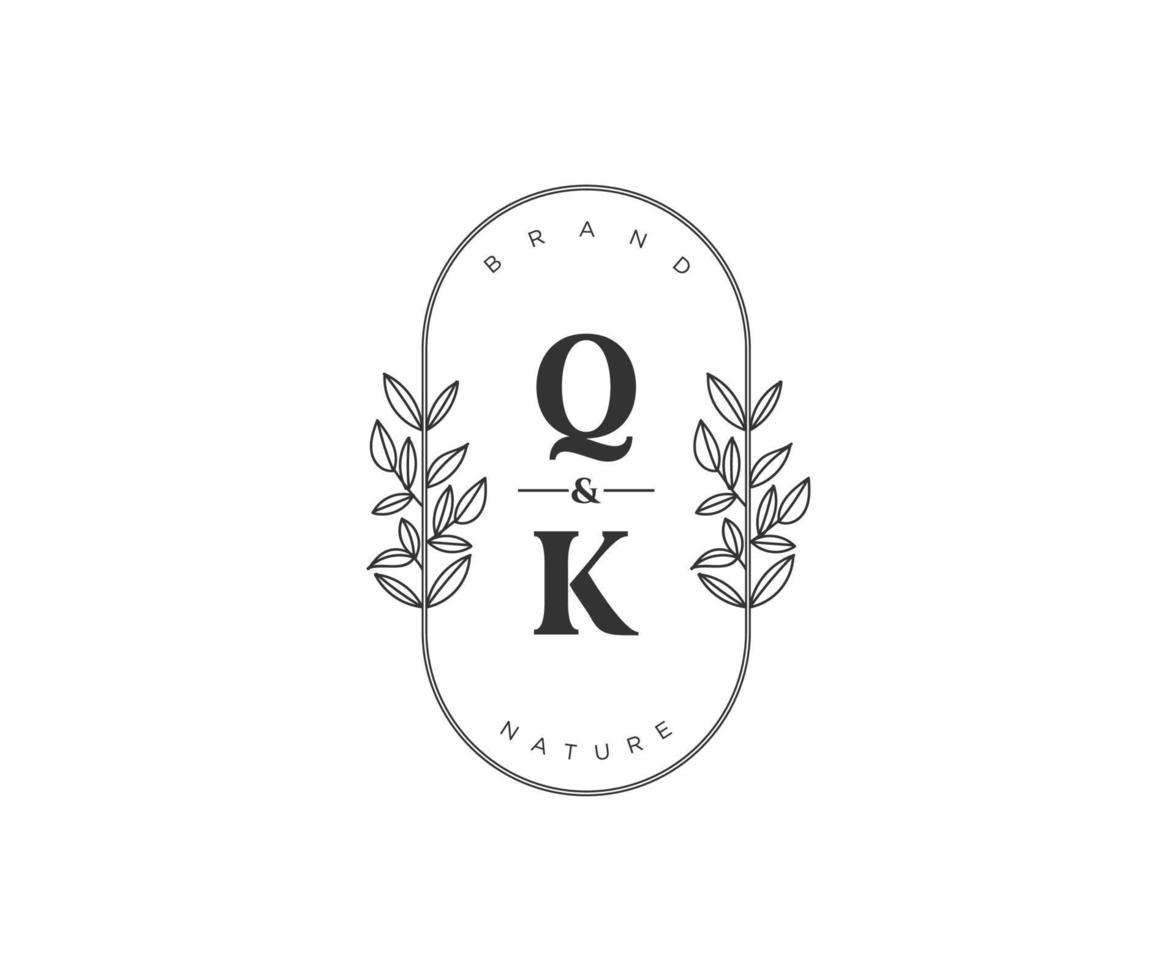 eerste qk brieven mooi bloemen vrouwelijk bewerkbare premade monoline logo geschikt voor spa salon huid haar- schoonheid winkel en kunstmatig bedrijf. vector