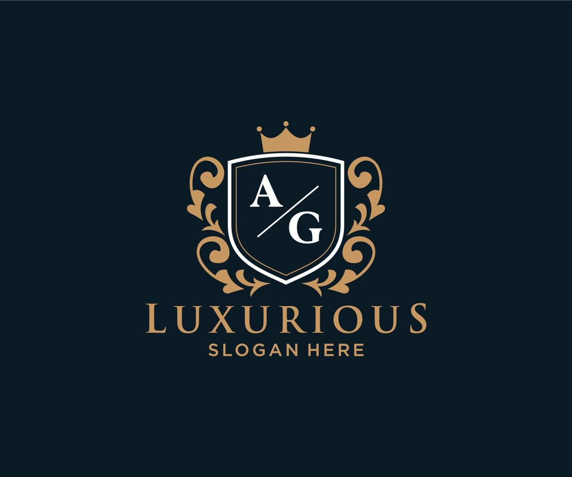 eerste ag brief Koninklijk luxe logo sjabloon in vector kunst voor restaurant, royalty, boetiek, cafe, hotel, heraldisch, sieraden, mode en andere vector illustratie.