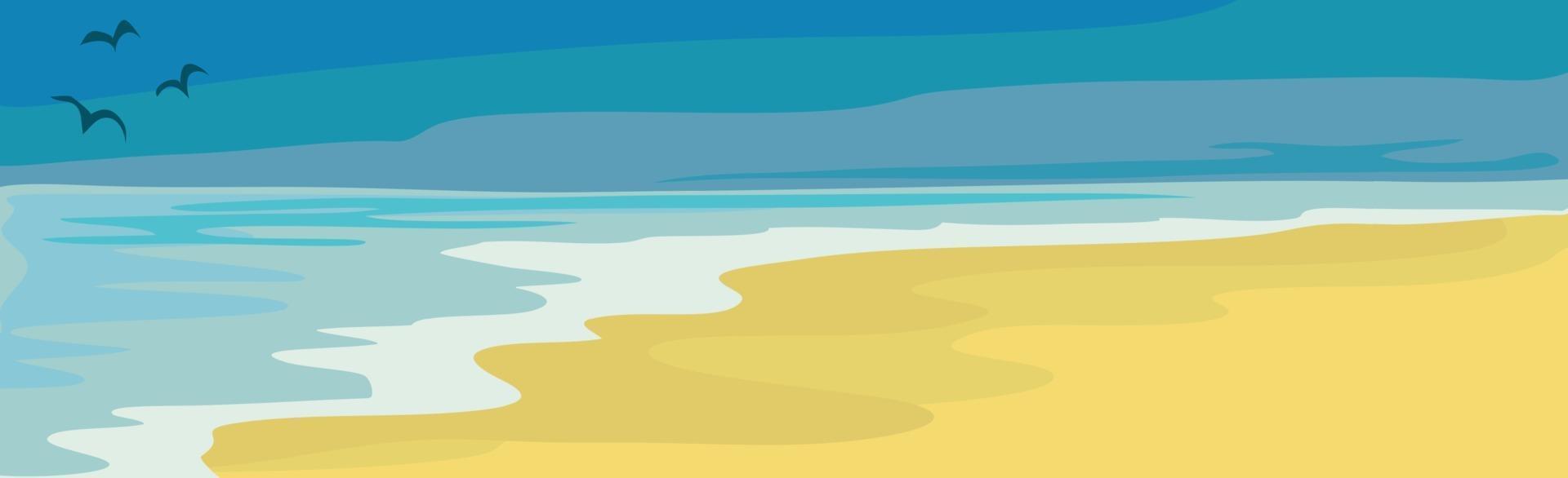 illustratie zonnig zandstrand en blauwe zee vector