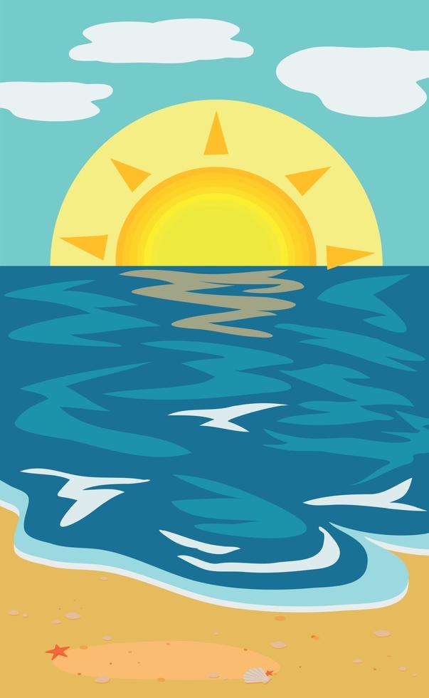 illustratie zonnig zandstrand en blauwe zee vector