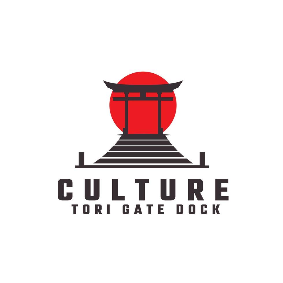 pier dok met torii poort traditioneel Japan logo vector icoon symbool illustratie ontwerp