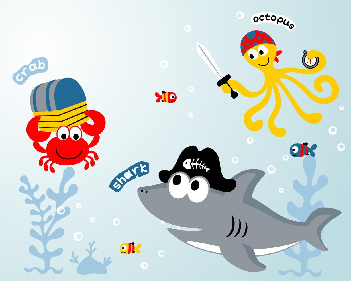 grappig marinier dieren tekenfilm vervelend piraat accessoires onderzees vector
