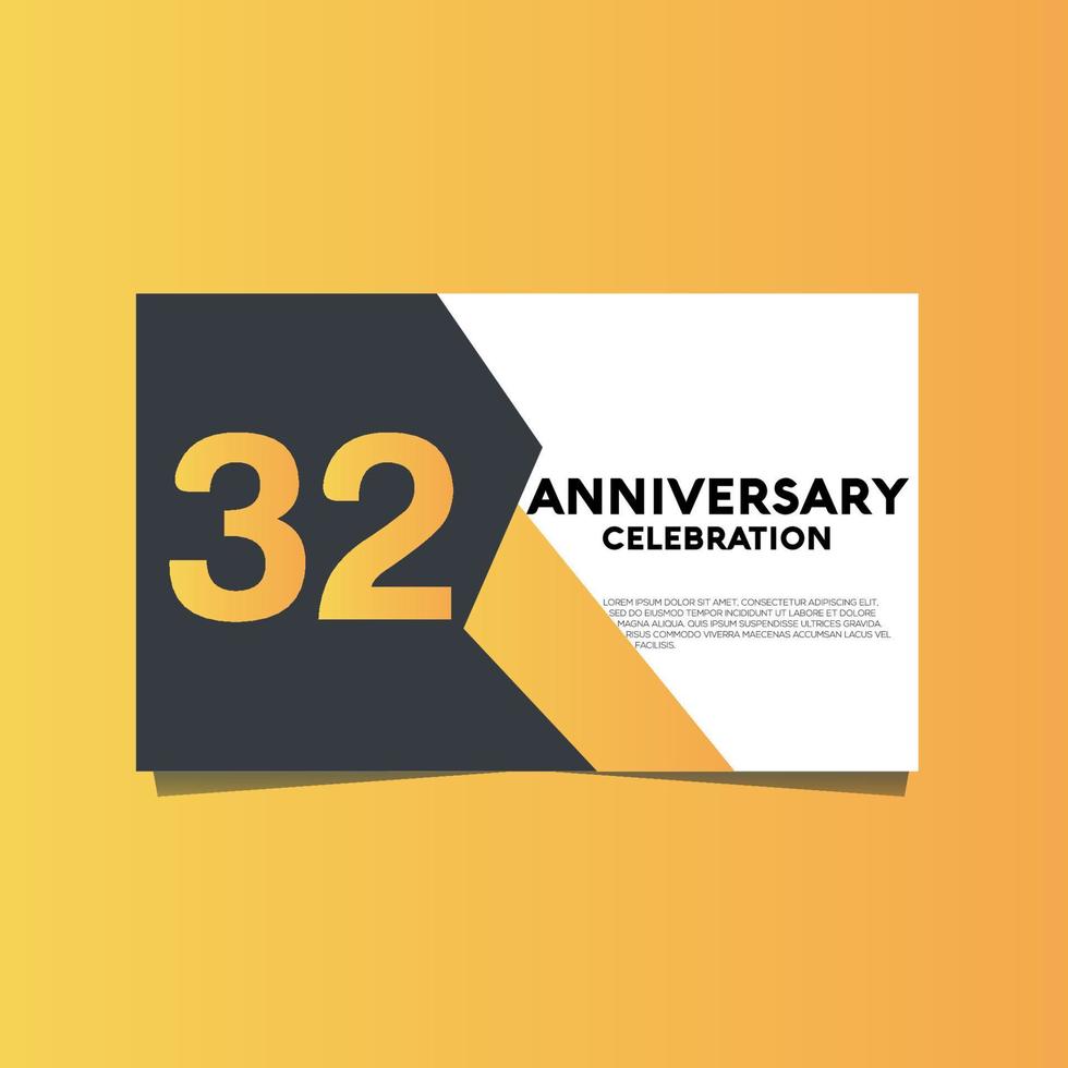 32 jaren verjaardag viering verjaardag viering sjabloon ontwerp met geel kleur achtergrond vector