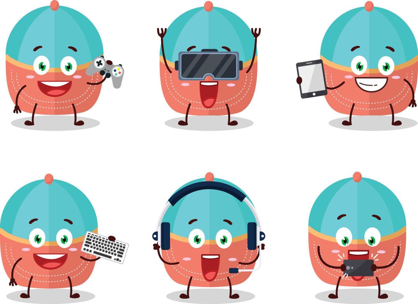 hoed tekenfilm karakter zijn spelen spellen met divers schattig emoticons vector