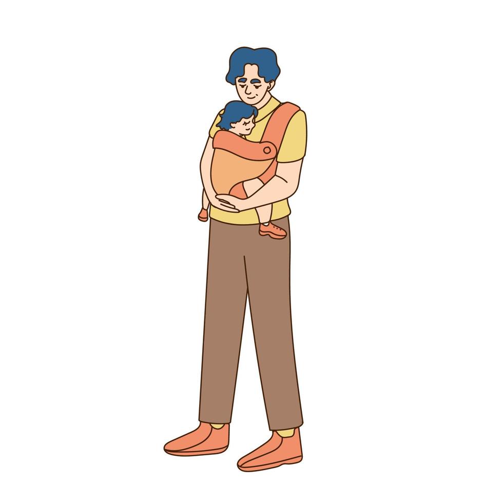 vader draagt zijn dochter in zijn armen vrolijk tekenfilm karakters. vector illustratie. gelukkig familie vrije tijd van kinderen en papa Aan moederschap vertrekken