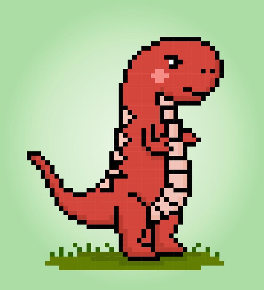 8 beetje pixels dinosaurus t rex. dieren in vector illustraties voor kruis steek patronen.