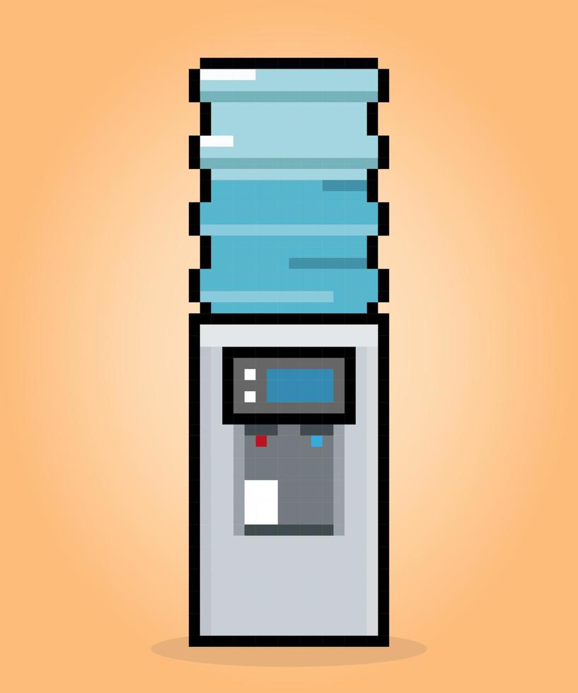 8 beetje pixel dispenser. water drinken machine heet en koel water voor spel middelen in vector illustraties.