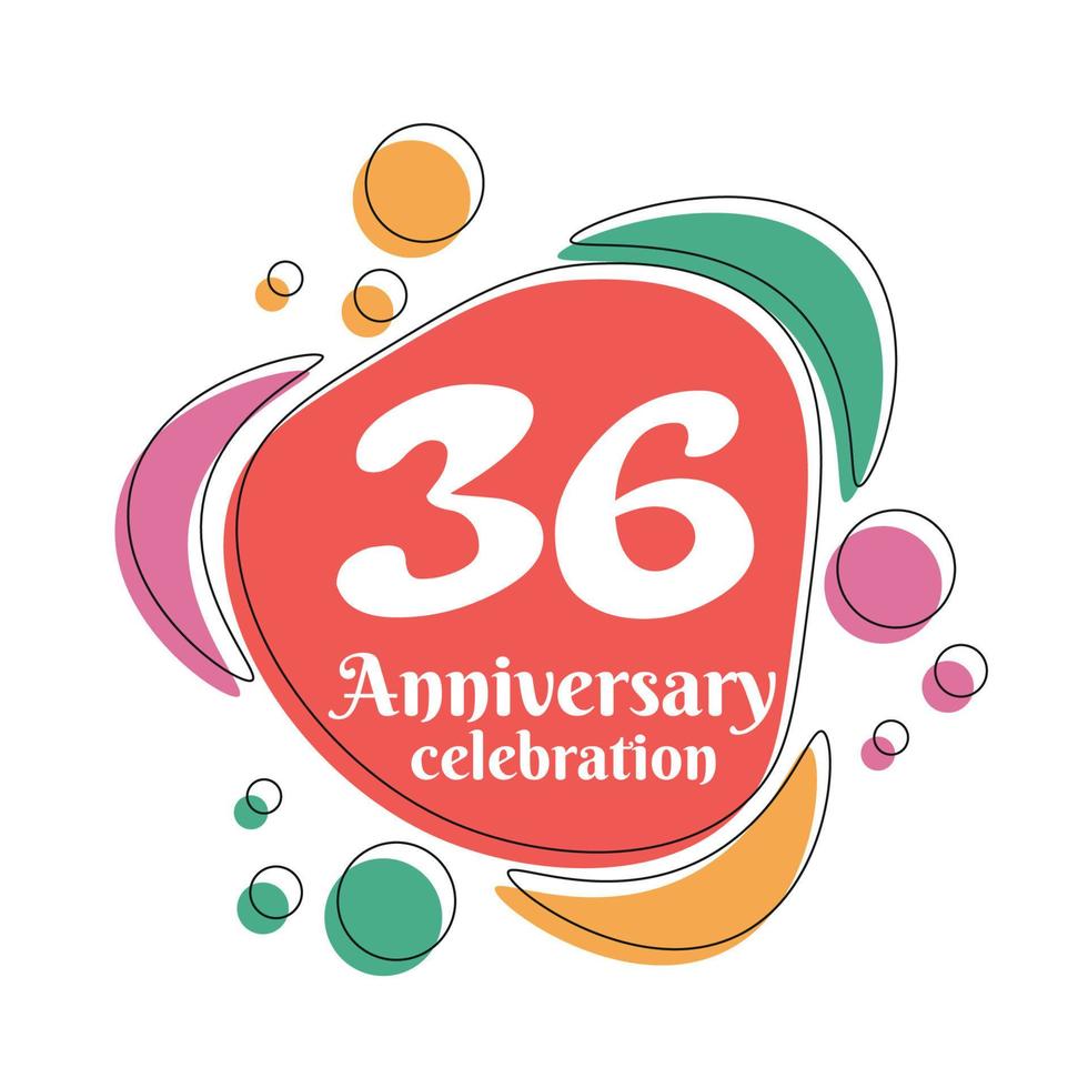 36e verjaardag viering logo kleurrijk ontwerp met bubbels Aan wit achtergrond abstract vector illustratie