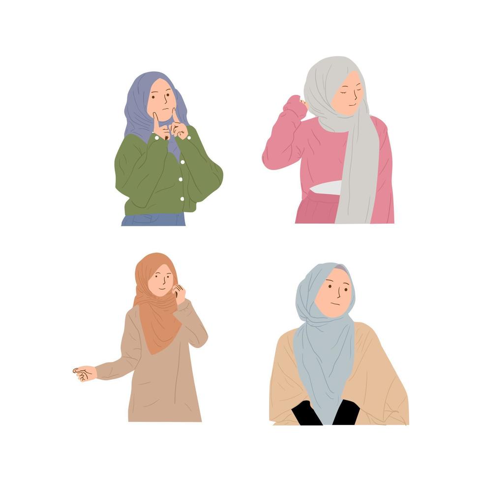 vector illustratie van een reeks van moslim Dames vervelend hijab