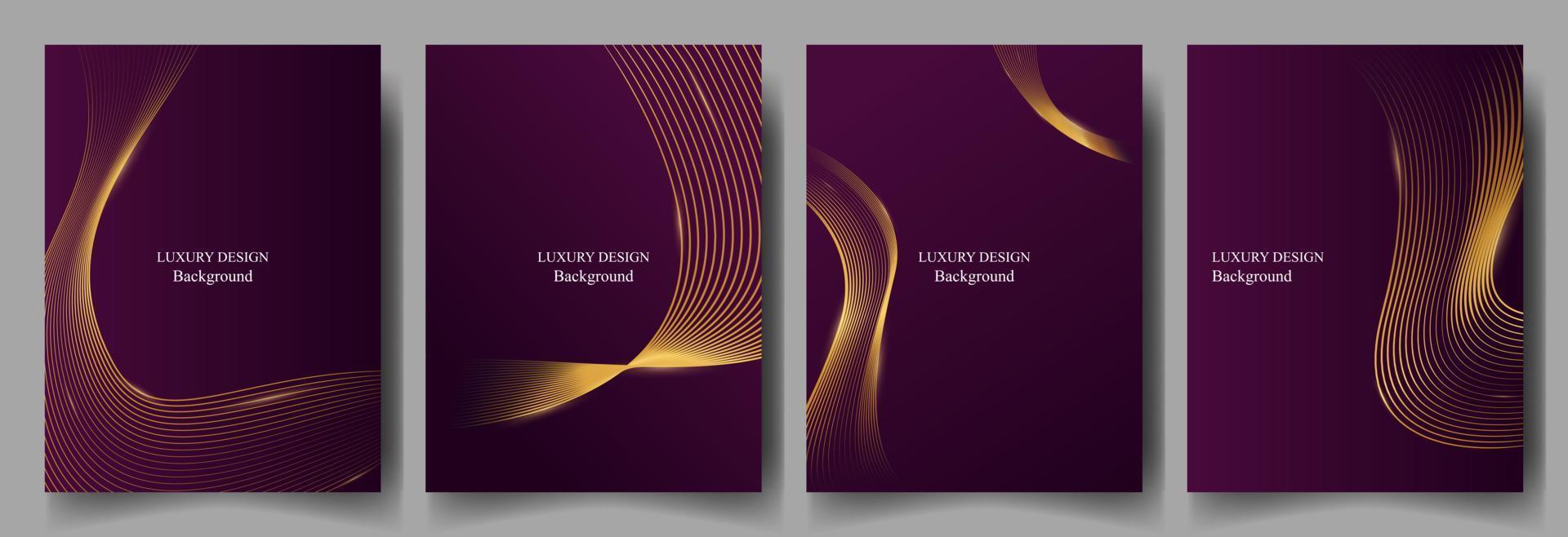 reeks luxe Purper achtergrond met abstract golvend goud lijn. vector illustratie eps10