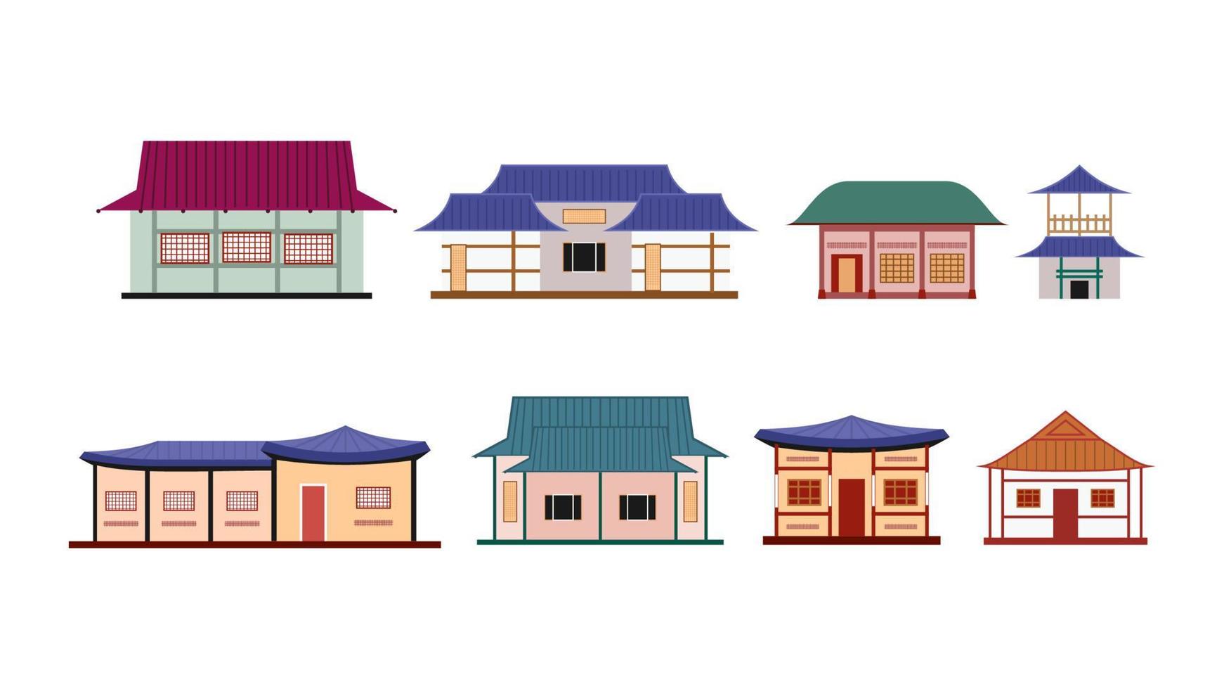 Koreaans huis gebouw reeks in kleurrijk vector