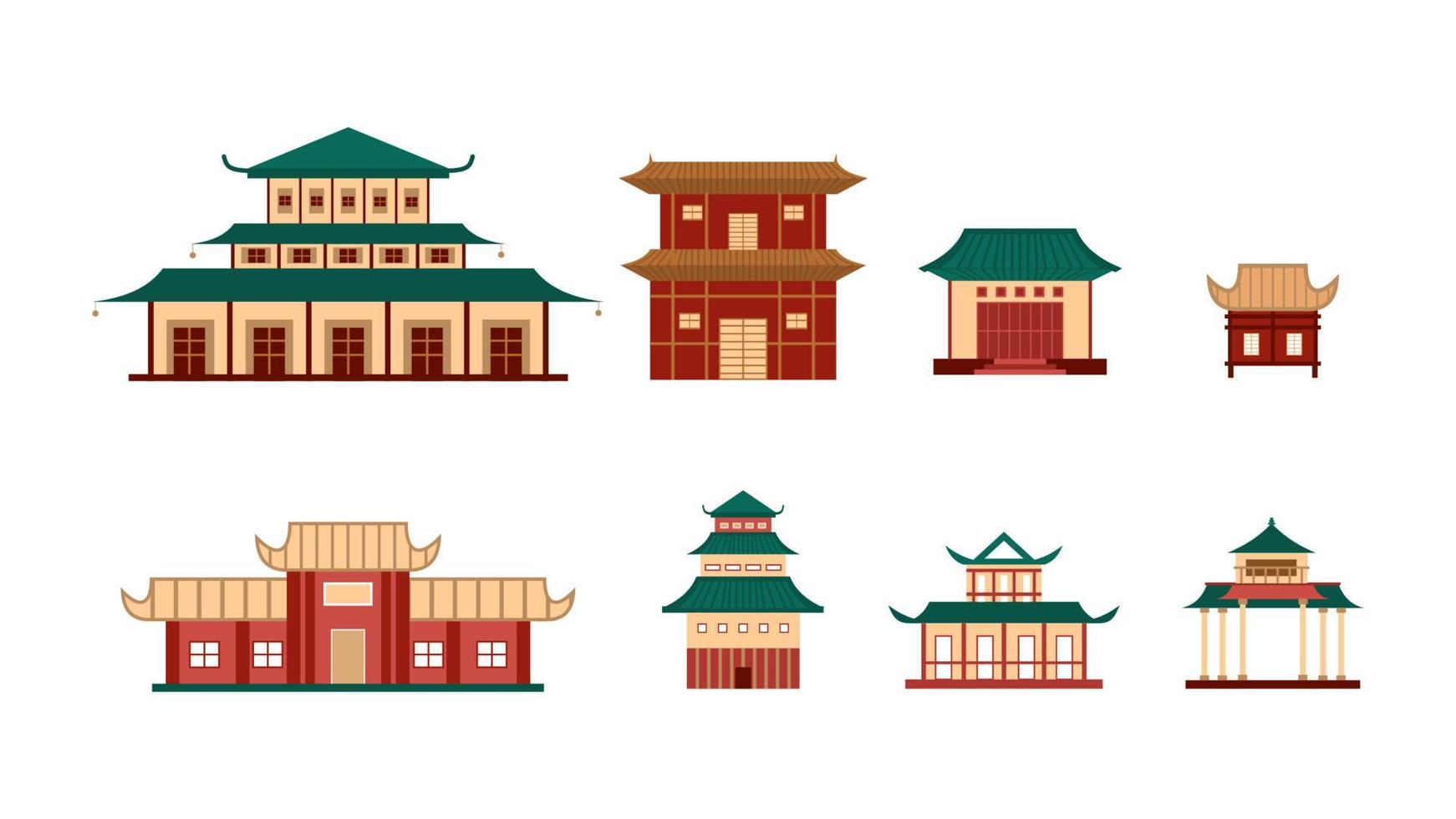 Chinese huis gebouw reeks in kleurrijk vector