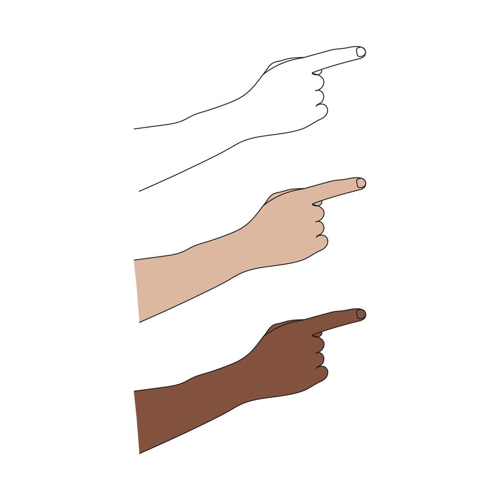 hand- gebaar met richten vinger. een single lijn tekening. hand- getrokken vector illustratie.