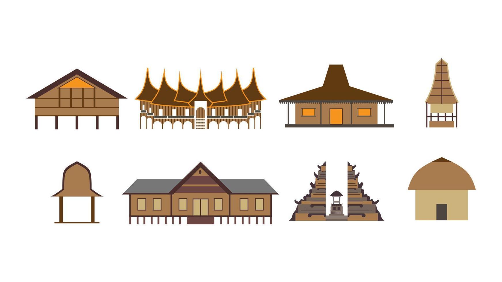 Indonesië huis gebouw reeks in kleurrijk vector