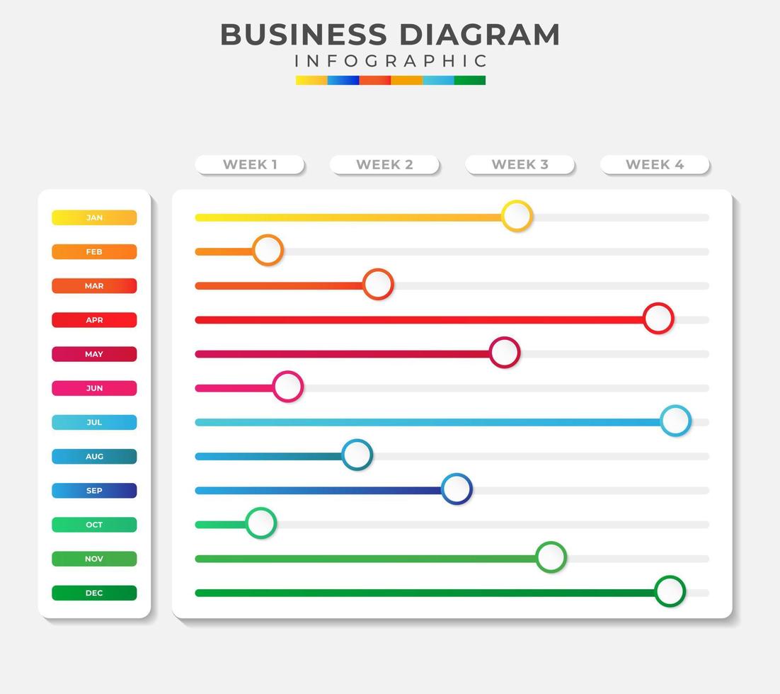 12 maanden modern tijdlijn diagram routekaart met vooruitgang kalender, presentatie vector infografisch. infographic sjabloon voor bedrijf.