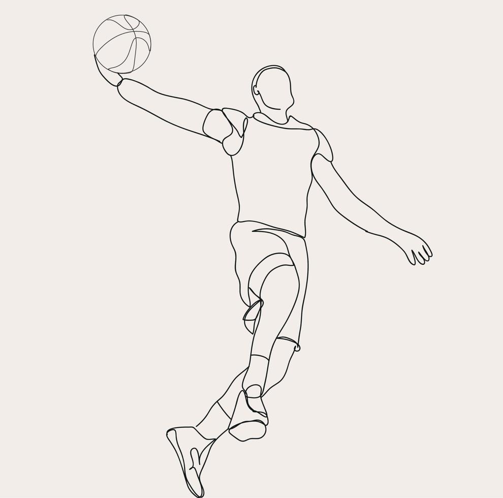 minimalistische basketbal lijn kunst, bal spel schets tekening, sport illustratie, vector speler