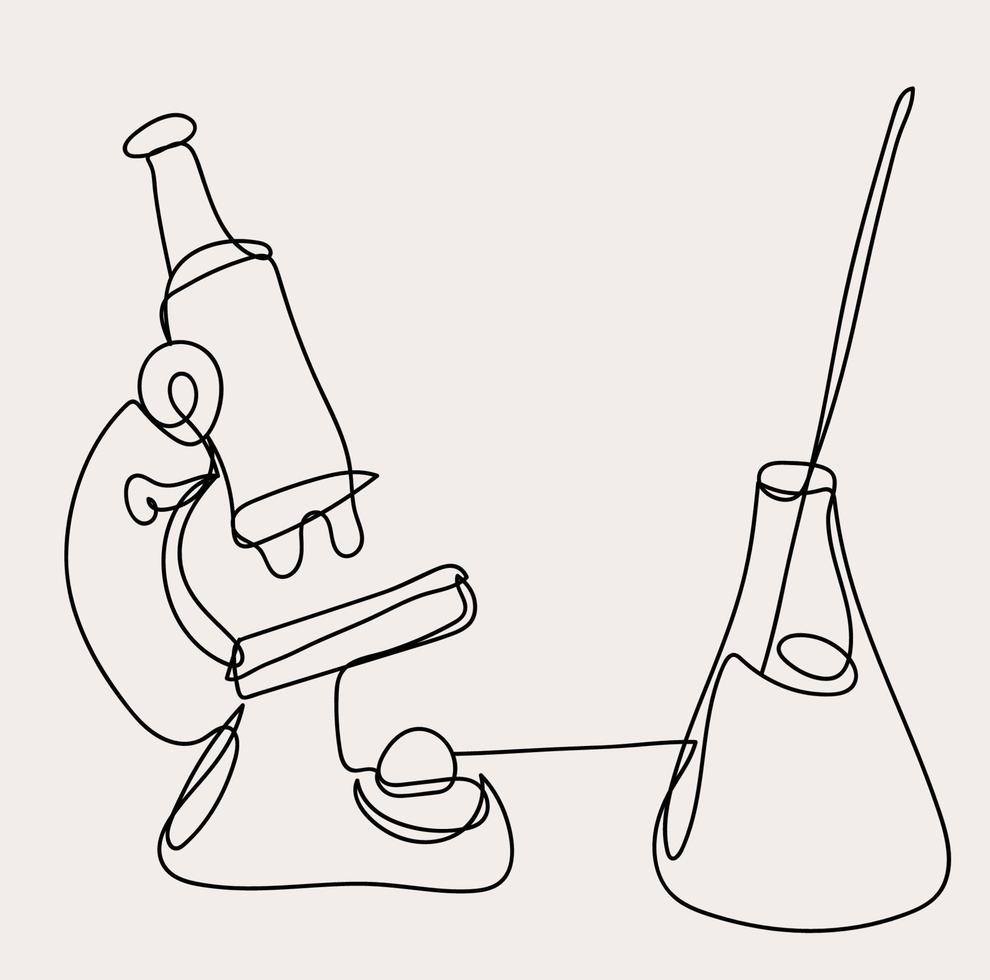 minimalistische chemie uitrusting lijn kunst, wetenschap schets tekening, gemakkelijk schetsen, fles experiment vector