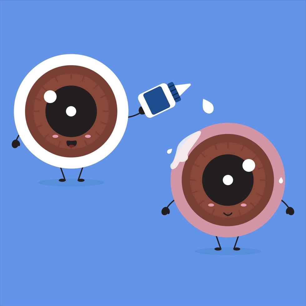 gezond oog zet oogdruppels in het oog van conjunctivitis. kawaii oogkarakter. vector