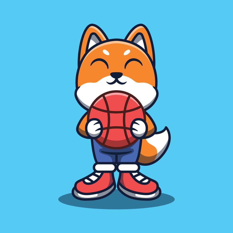 schattig vos Holding een basketbal tekenfilm vector illustratie