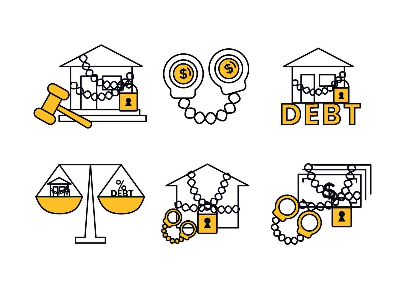 financiën. vector illustratie reeks van pictogrammen inbeslagneming van eigendom, afscherming