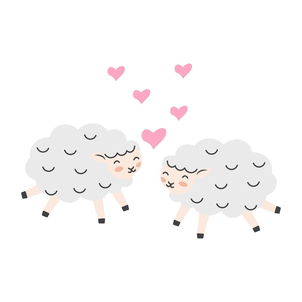 Valentijnsdag dag achtergrond met schattig schapen tekenfilm en hart teken symbool vector