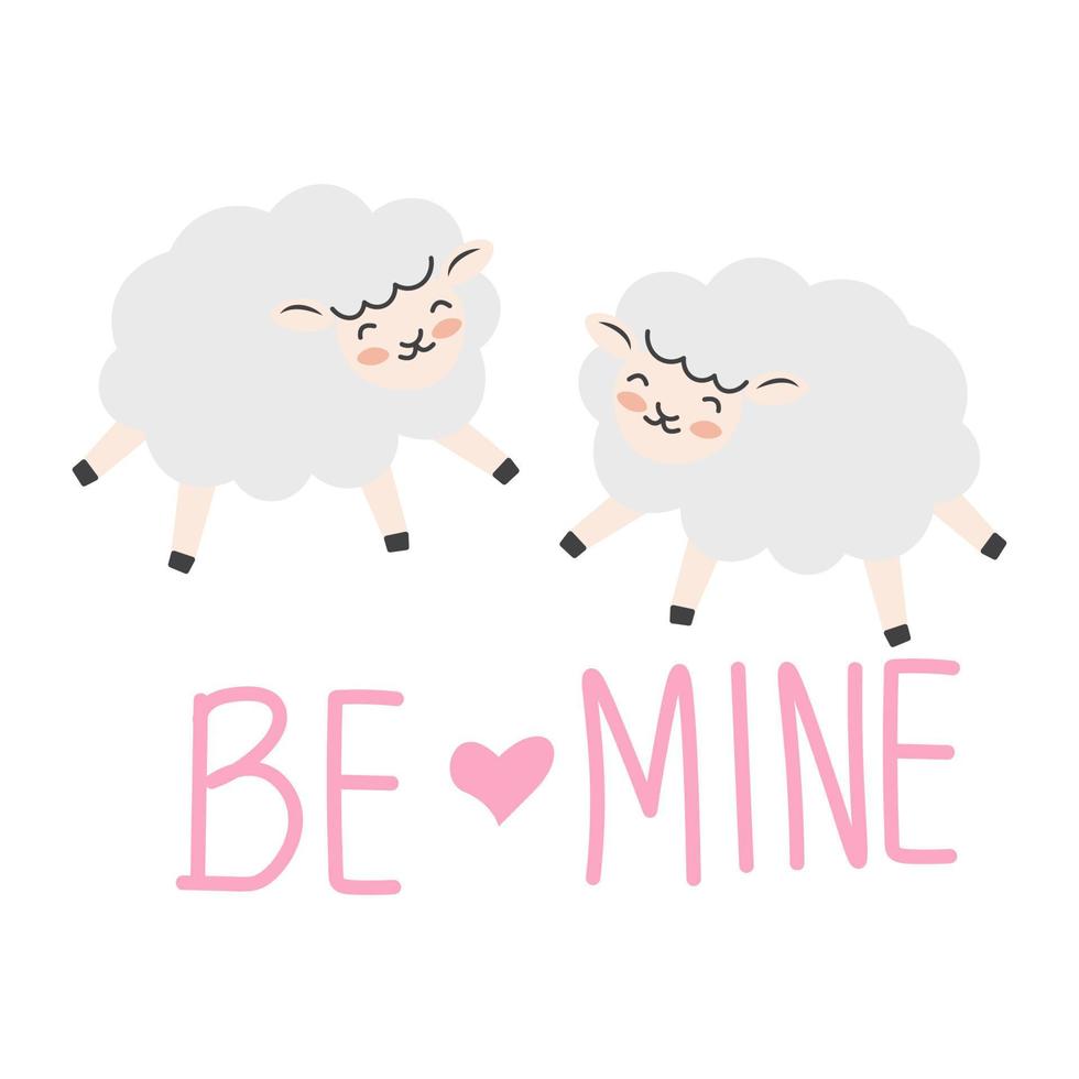 Valentijnsdag dag achtergrond met schattig schapen tekenfilm en hart teken symbool vector