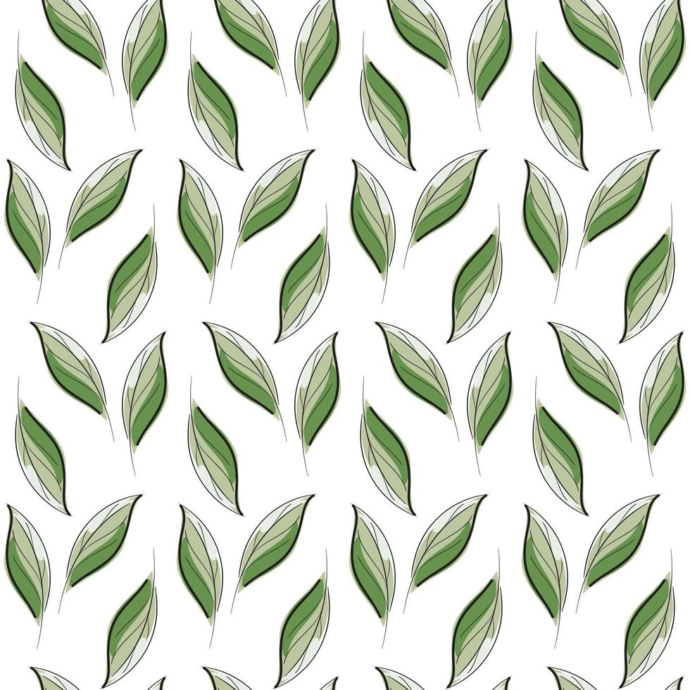 modern naadloos bloemen patroon, hand getekend groen bladeren Aan een wit achtergrond. een elegant sjabloon voor modieus afdrukken. vector