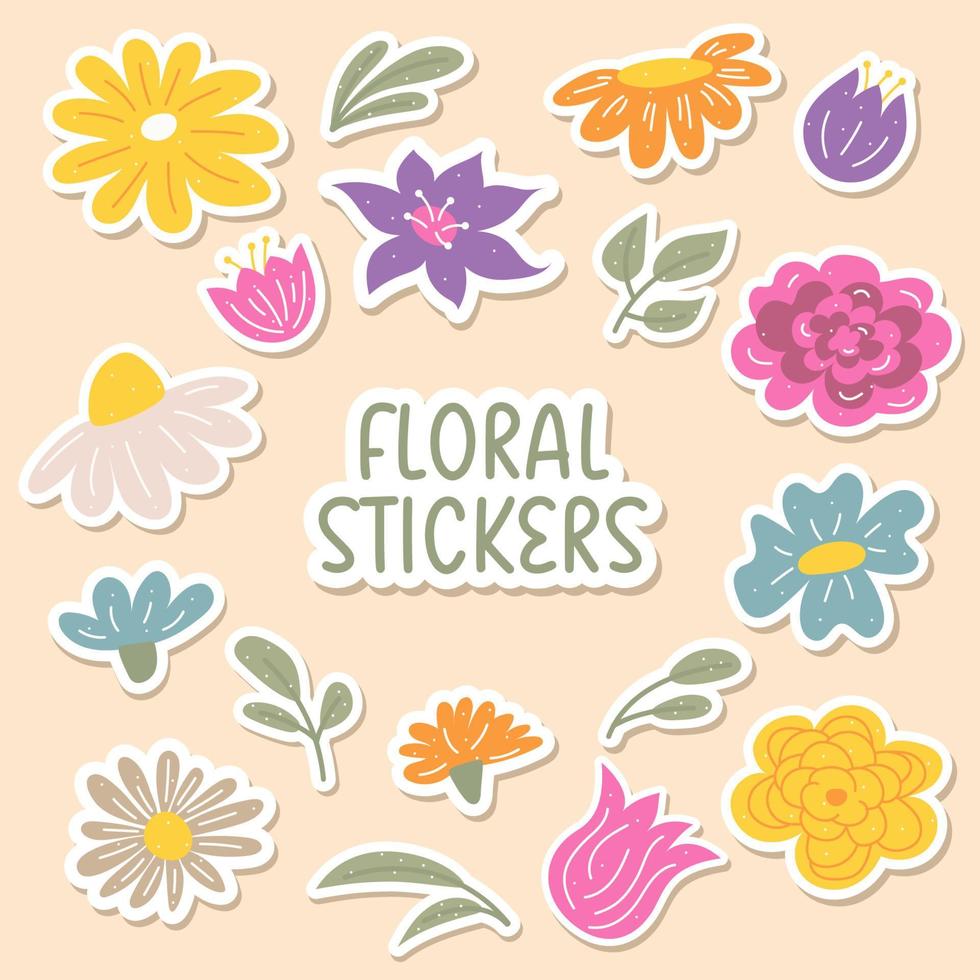 bloem stickers, magneten verzameling met decoratief bloemen ontwerp vector