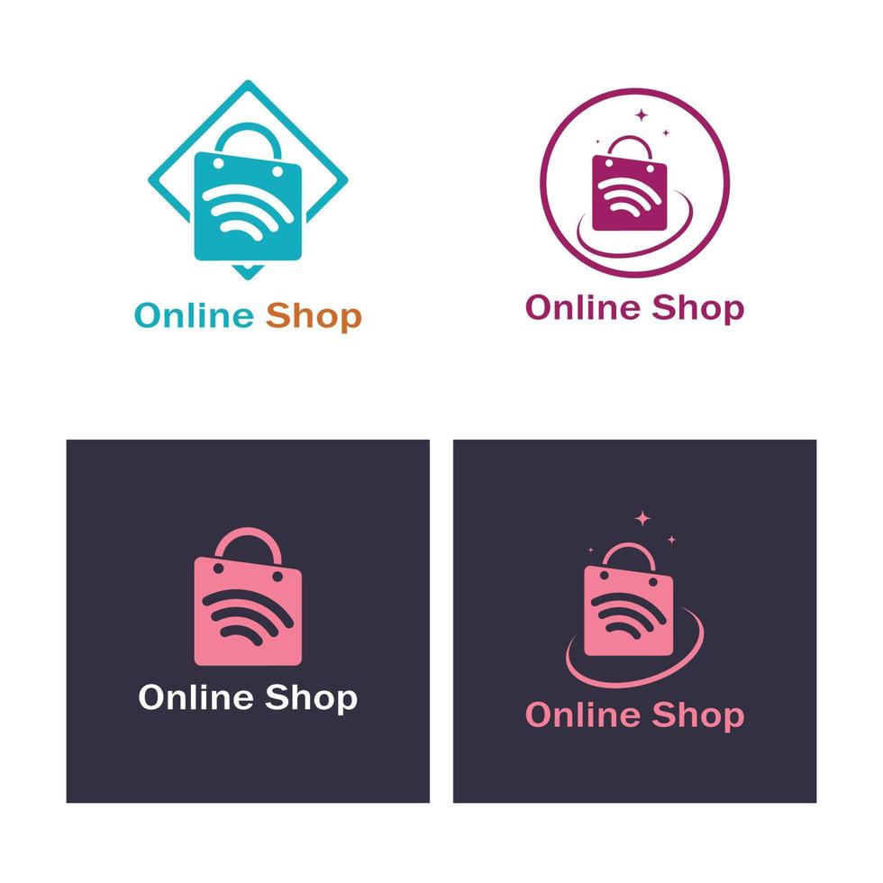 e-commerce logo boodschappen doen zak en online winkel logo ontwerp met modern concept vector