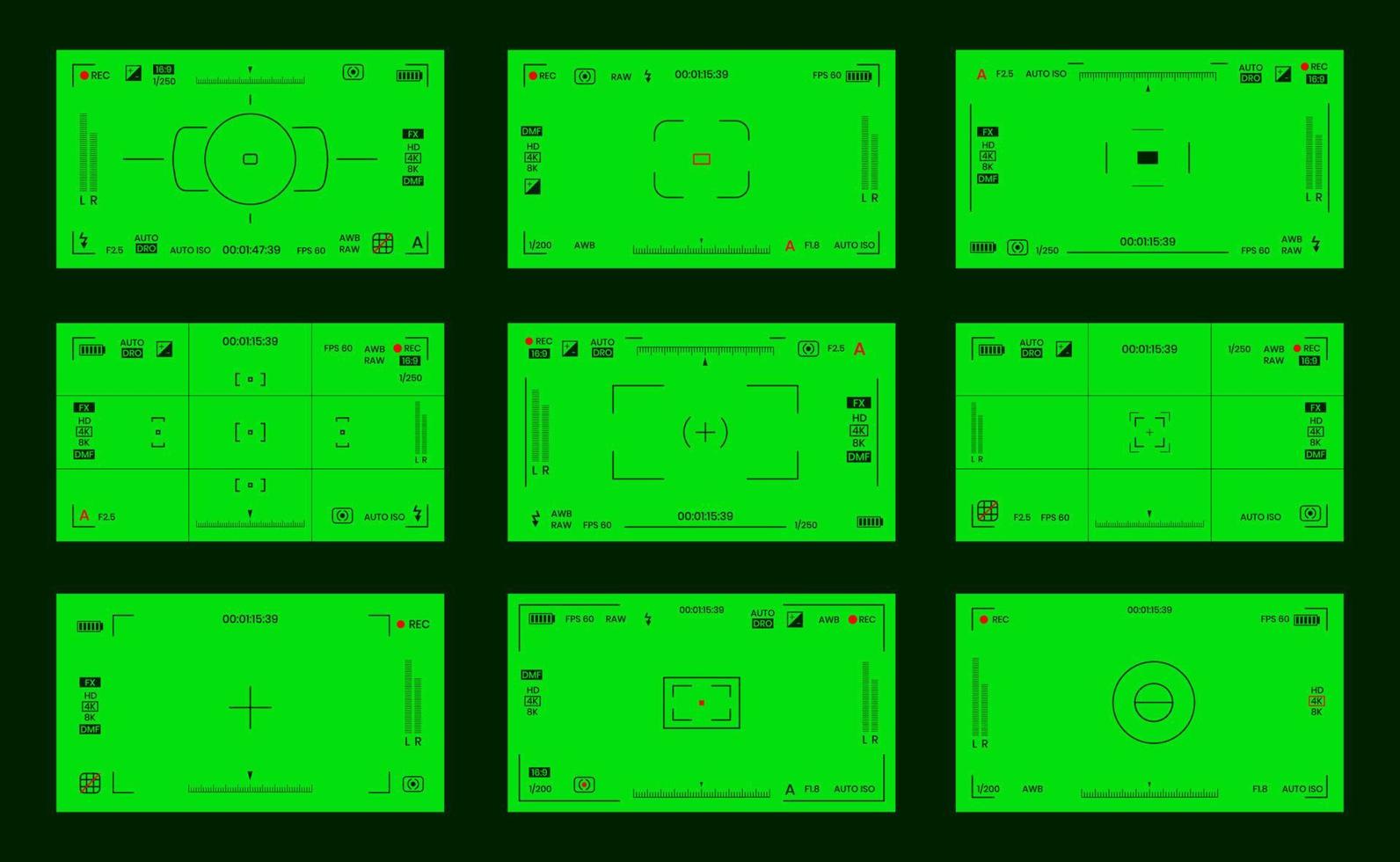 groen gekleurde chroma key camera rec frame zoeker overlay achtergrond scherm vlakke stijl ontwerp vectorillustratie. vector