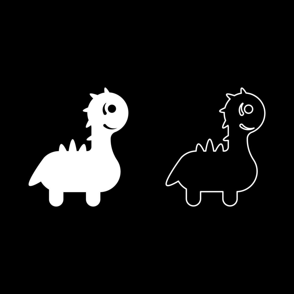 grappig draak schattig karakter dinosaurus dino reeks icoon wit kleur vector illustratie beeld solide vullen schets contour lijn dun vlak stijl