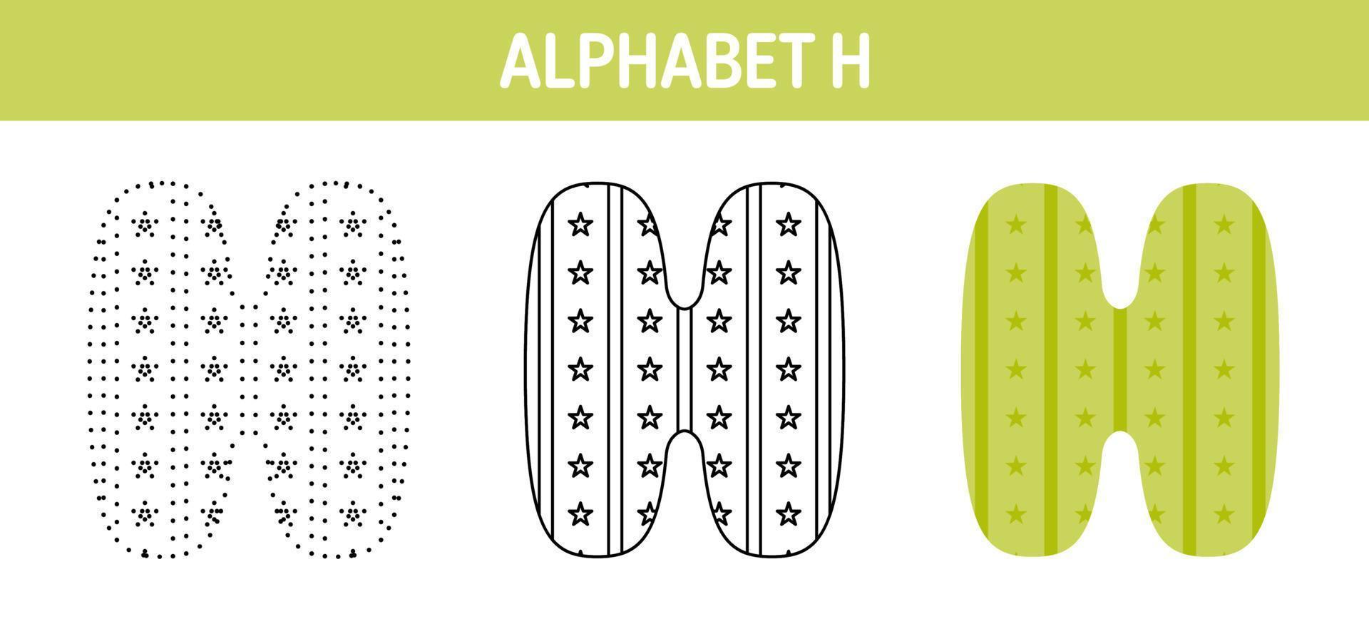 alfabet h traceren en kleur werkblad voor kinderen vector