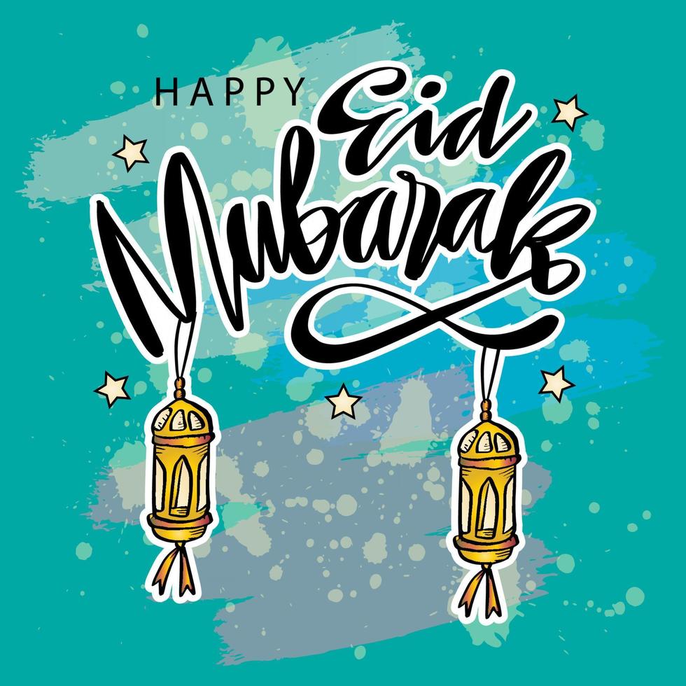 gelukkig eid mubarak hand- belettering vector