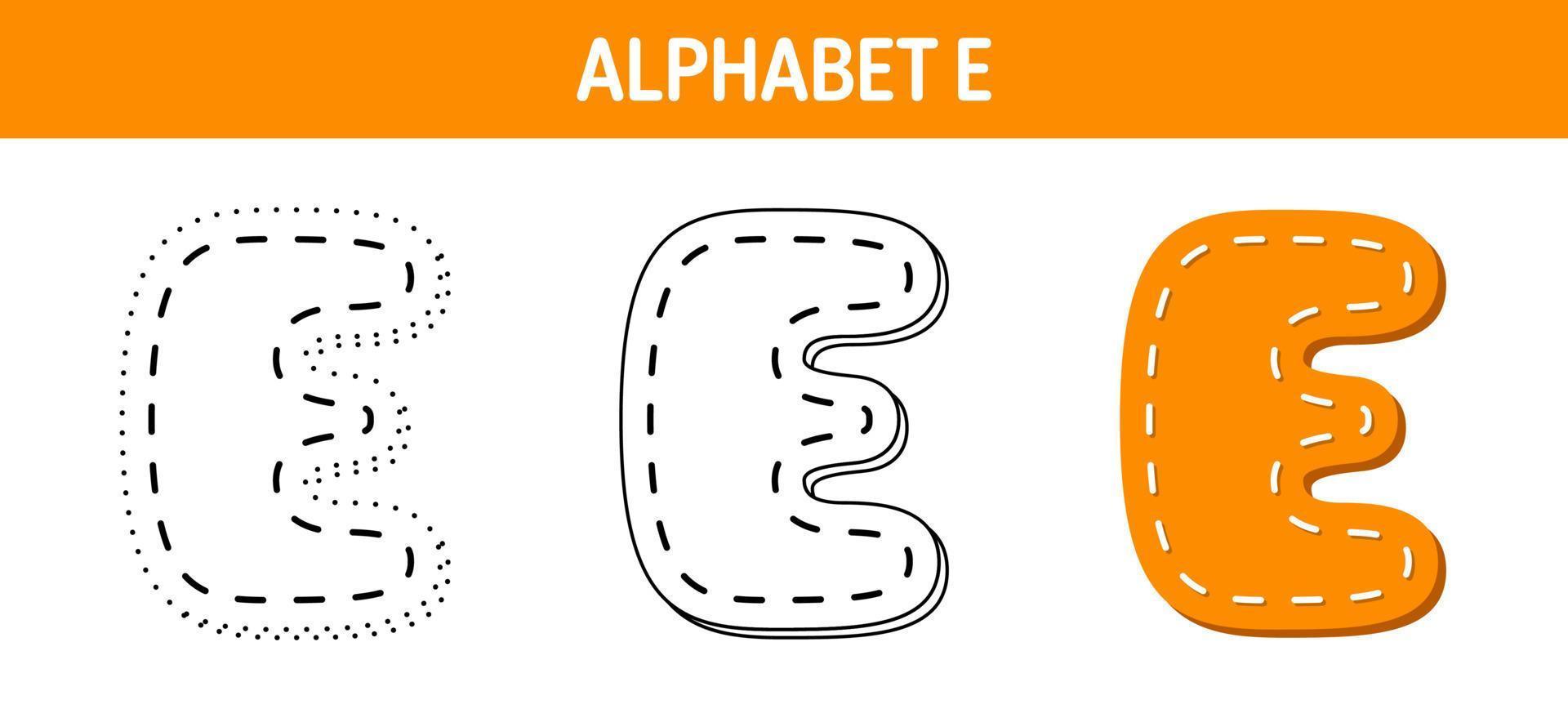 alfabet e traceren en kleur werkblad voor kinderen vector