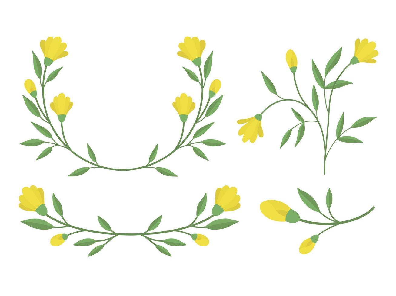 een reeks van delicaat takjes van geel bloemen. vector illustratie van wijnoogst schattig geel bloemen. delicaat bloem voor decoratie. geïsoleerd.