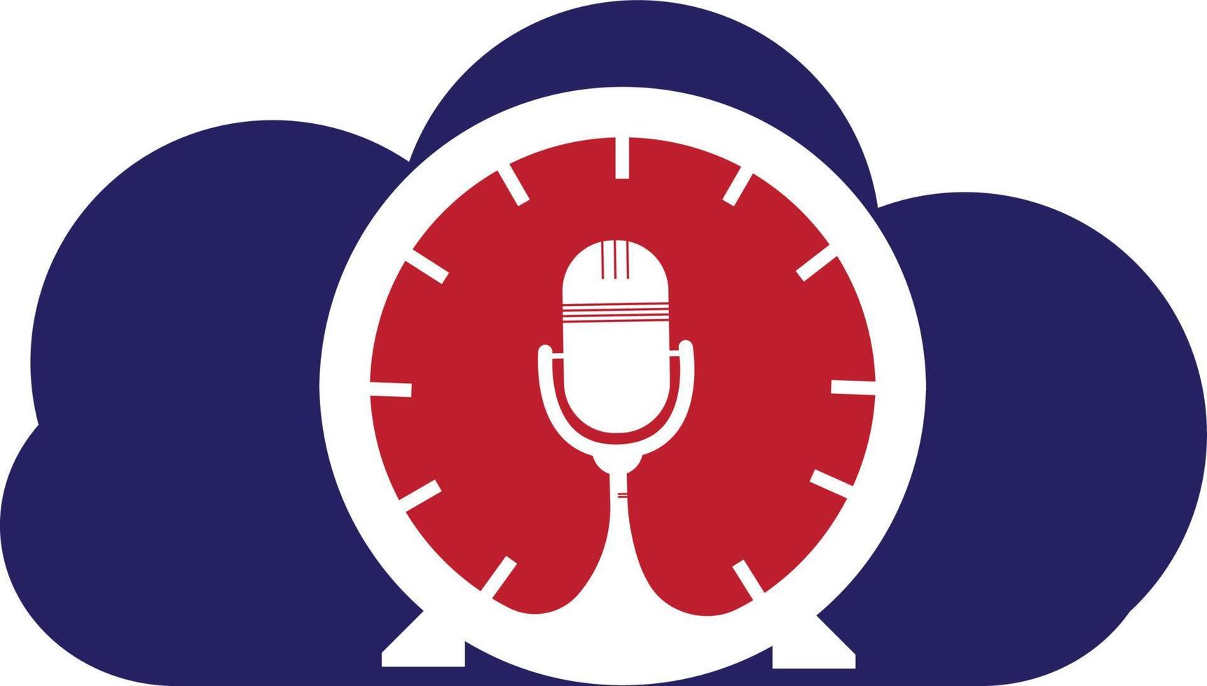 podcast tijd vector logo ontwerp sjabloon. mic klok vector logo ontwerp icoon.