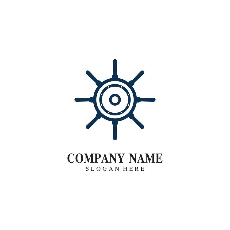 reis schip roer sjabloon logo ontwerp met oceaan golven. vector