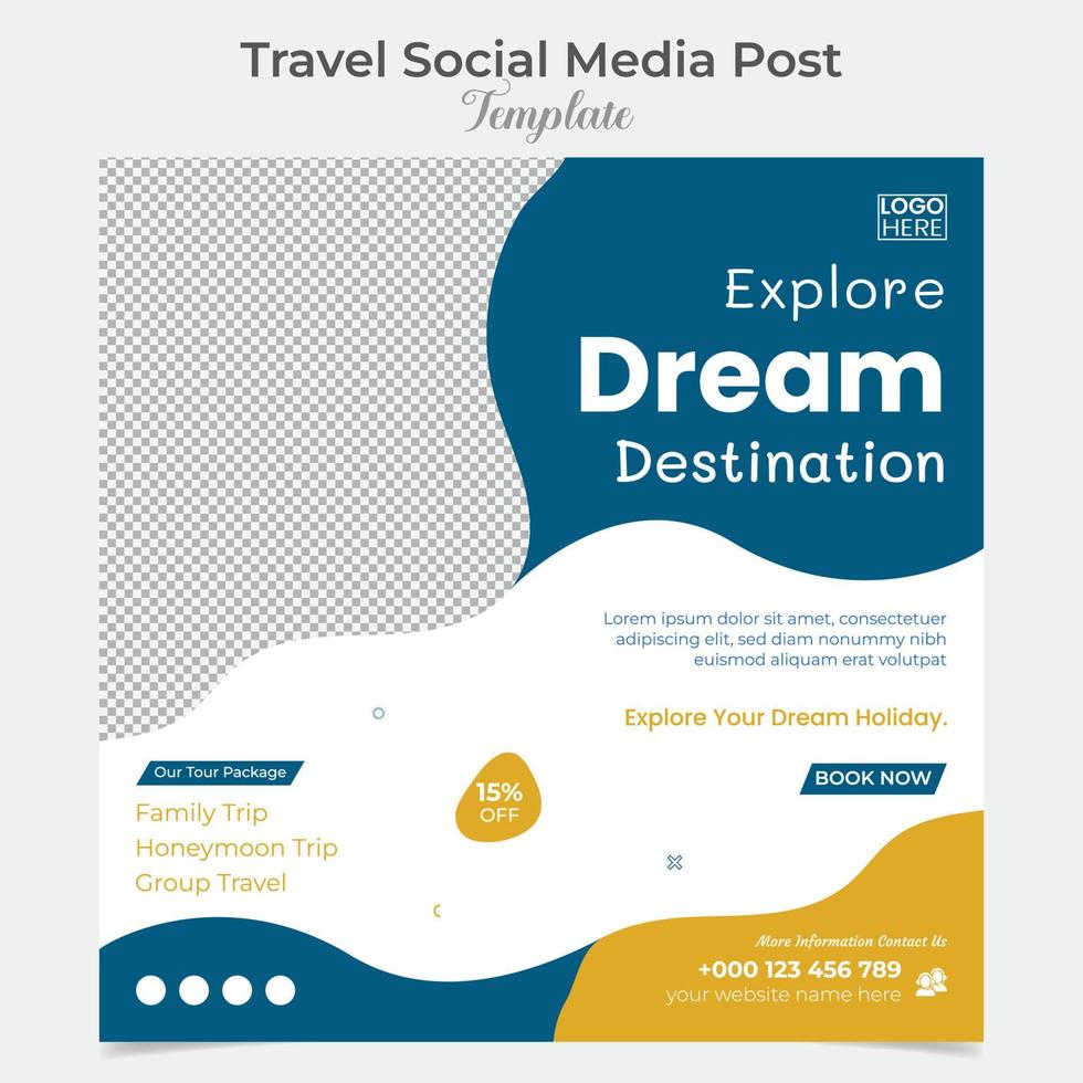 reizen en tour plein folder post banier en sociaal media post sjabloon ontwerp vector