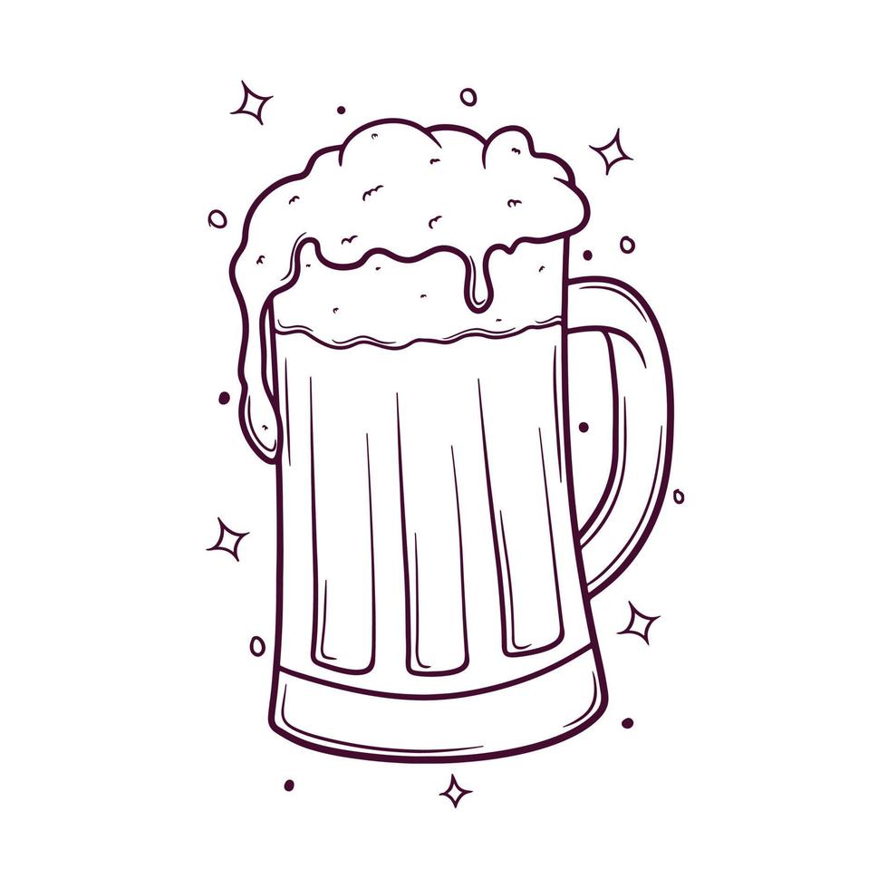 hand- getrokken verkoudheid bier met schuimig schuim vector illustratie