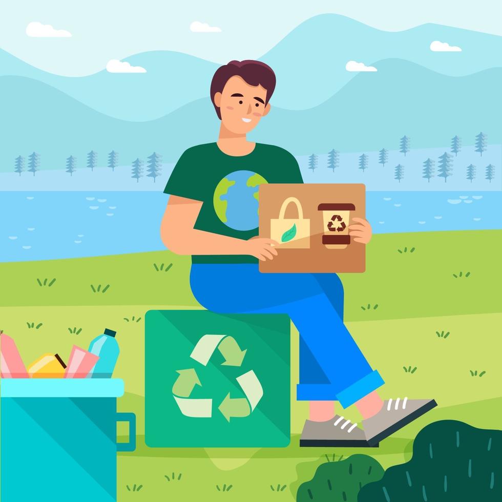 man campagne recycle en groen levensstijlconcept vector