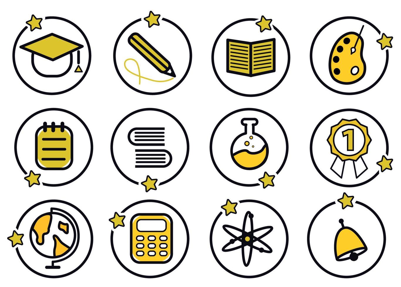 school- en wetenschap icoon set, kleurrijk pictogrammen reeks vector