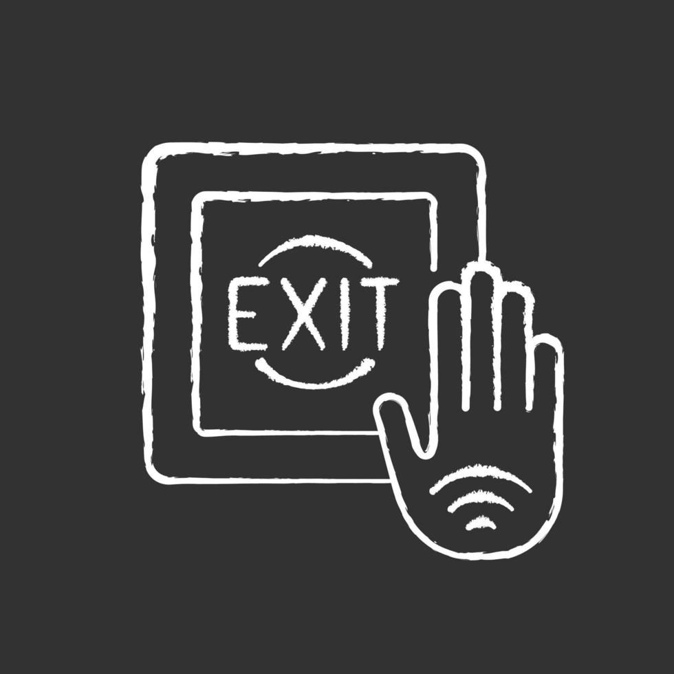 no touch exit switch krijt wit pictogram op zwarte achtergrond vector