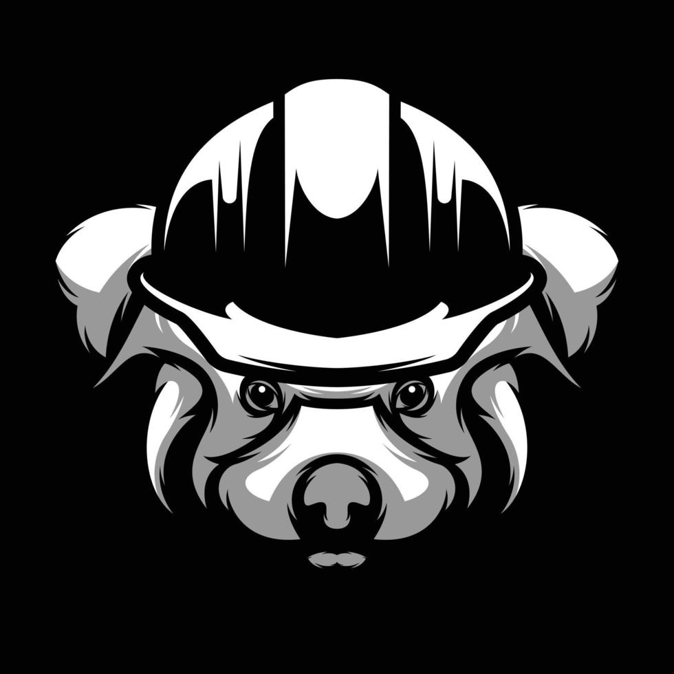 rood veiligheid helm panda zwart en wit mascotte ontwerp vector