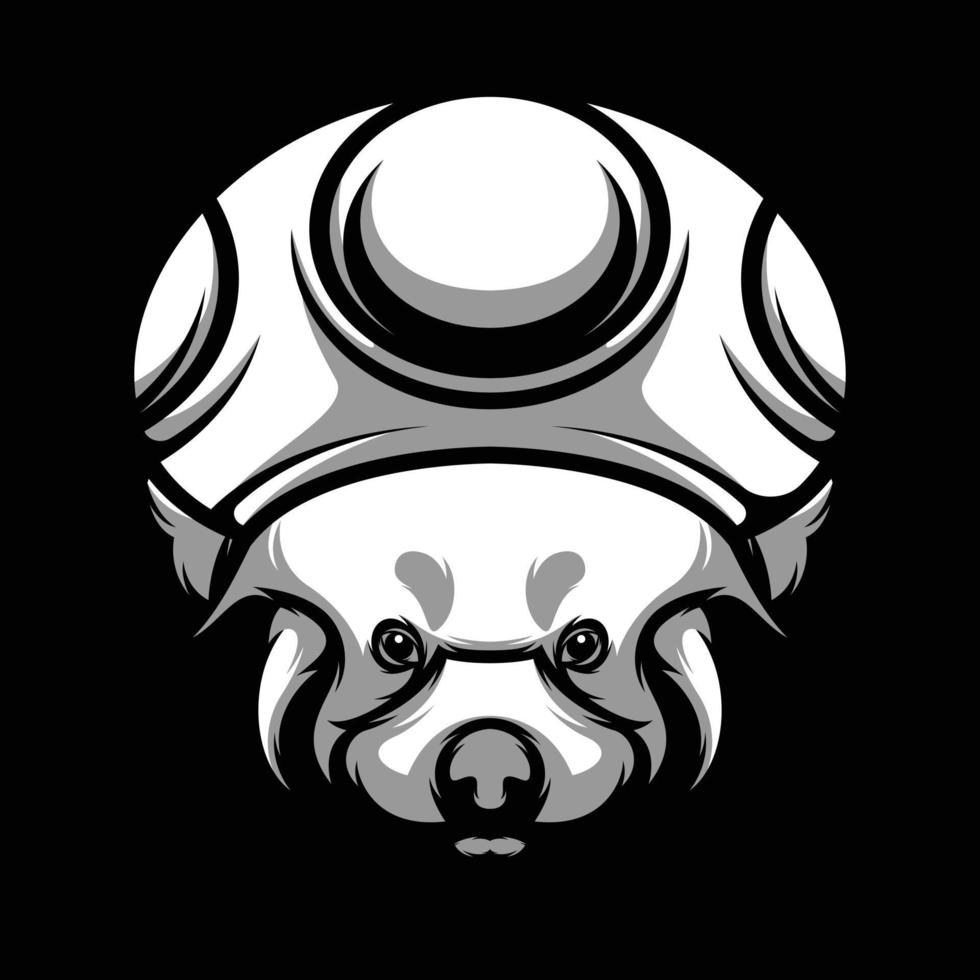 rood paddestoel hoed panda zwart en wit mascotte ontwerp vector