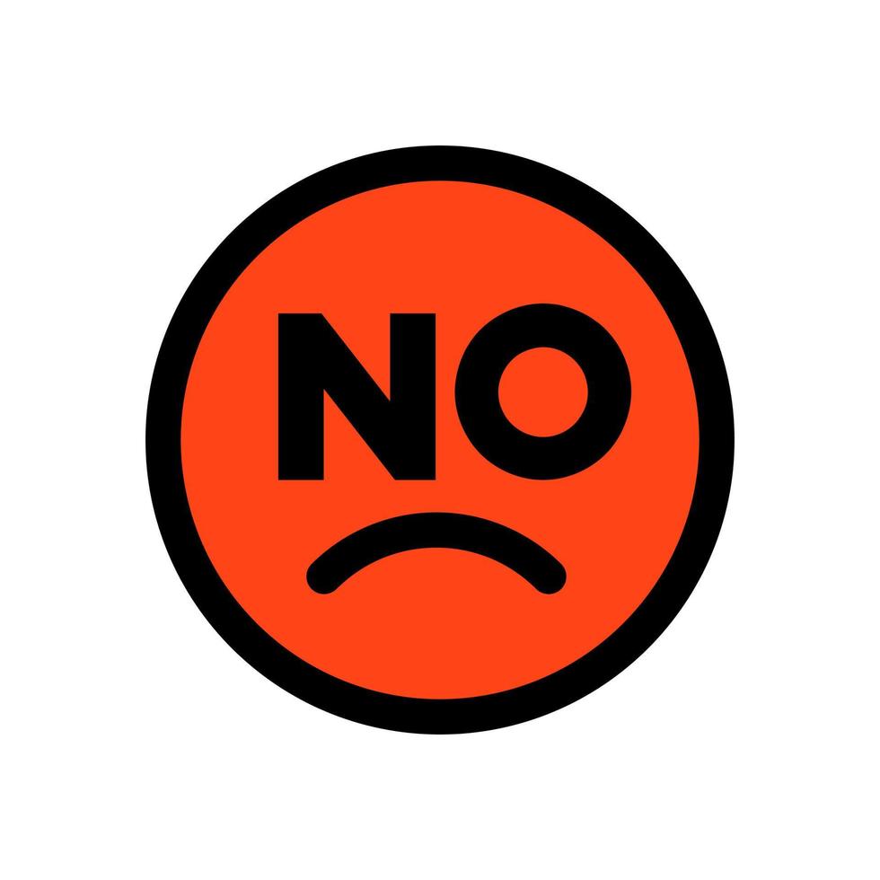 verdrietig gezicht Nee emoticon gemakkelijk ontwerp, verdrietig gezicht met Nee brief sticker icoon en logo illustratie vector