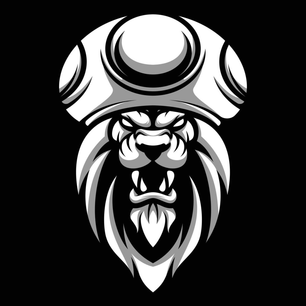 leeuw paddestoel hoed zwart en wit mascotte ontwerp vector