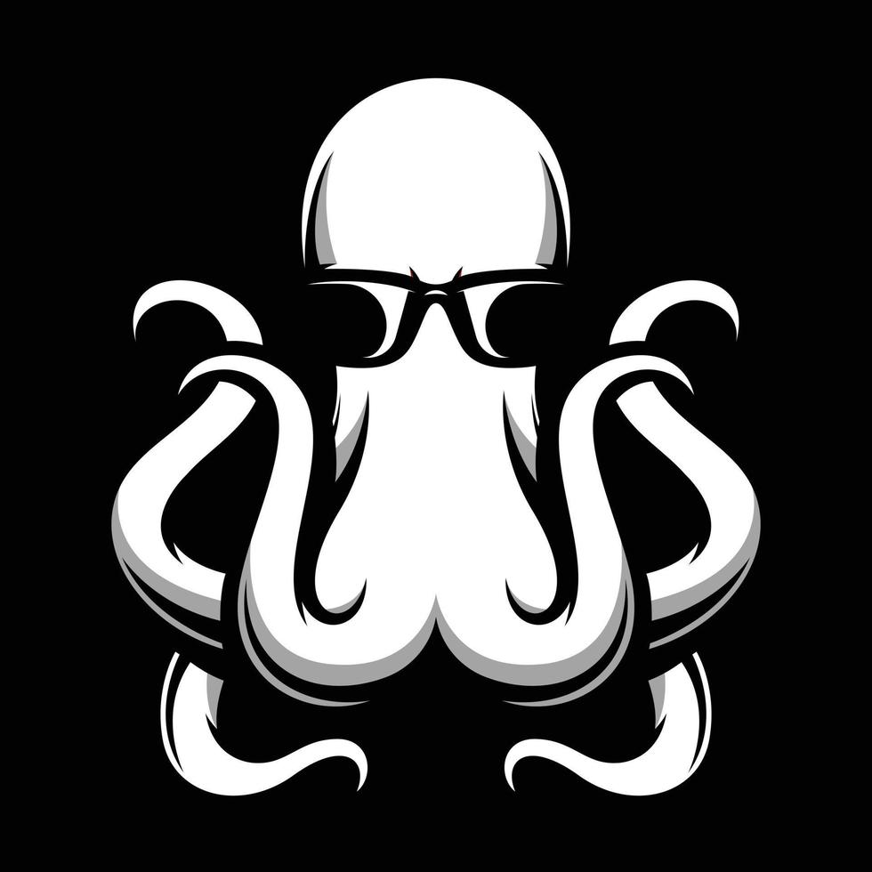 Octopus zonnebril zwart en wit mascotte ontwerp vector